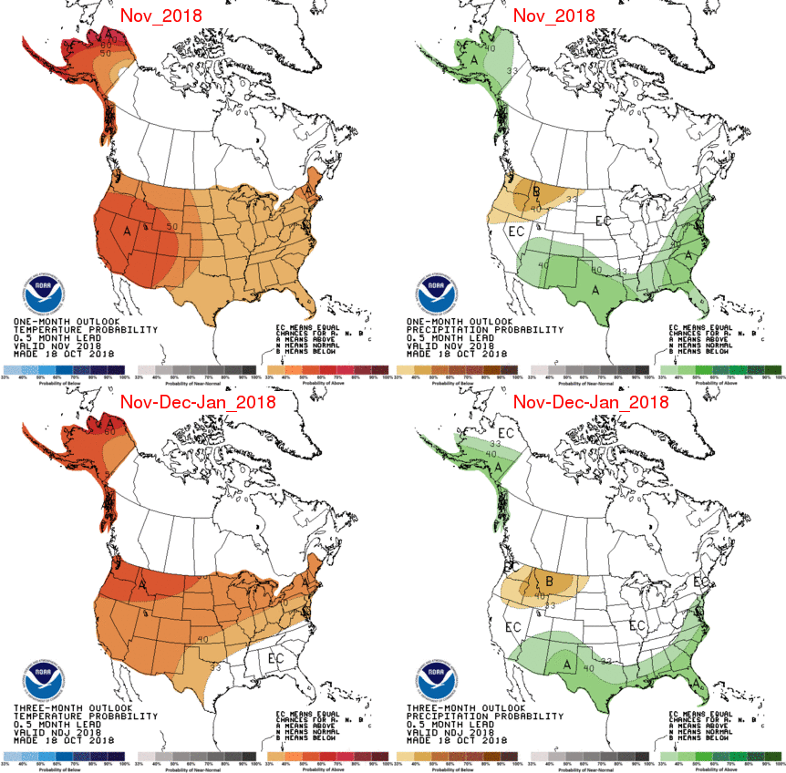 NOAA one- and three-month outlook maps