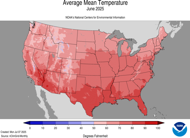 June 2025 mean temperatures