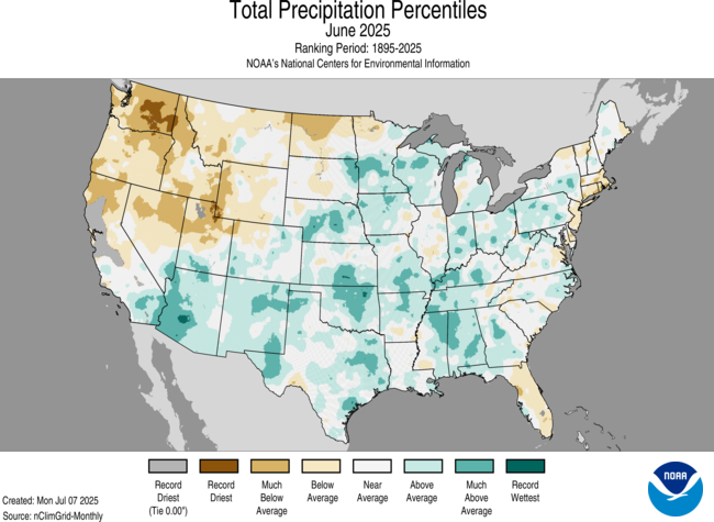 June 2025 precipitation percentiles