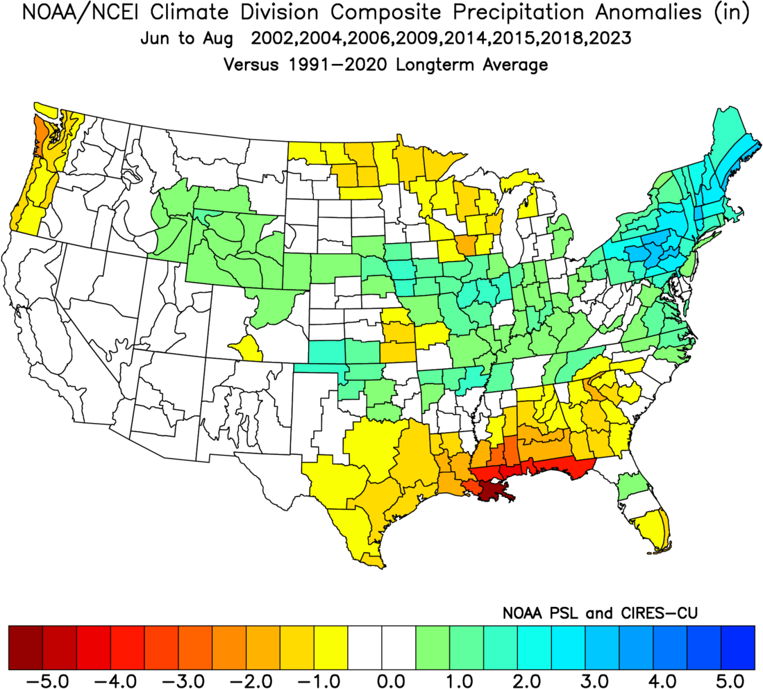 summer 2026 analog precipitation anomalies 