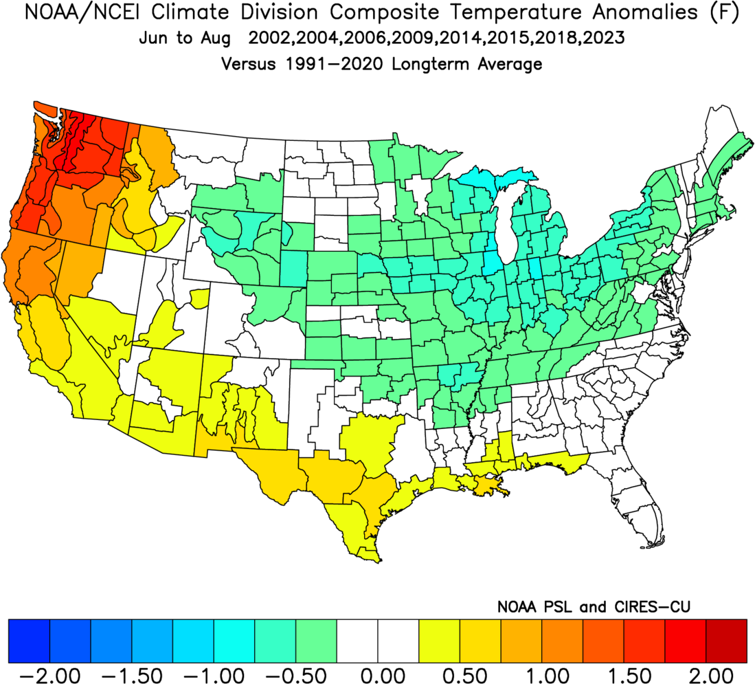 summer 2026 analog temperature anomalies