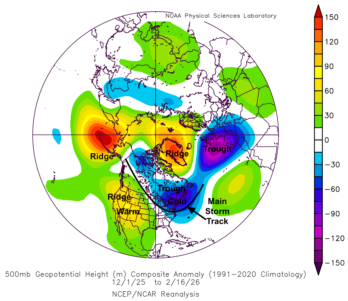 500-mb height anomalies this winter