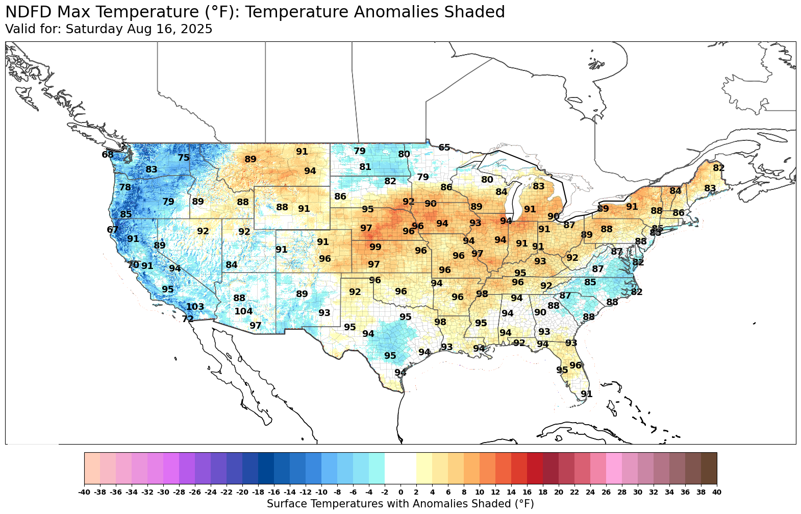 max temperatures Saturday
