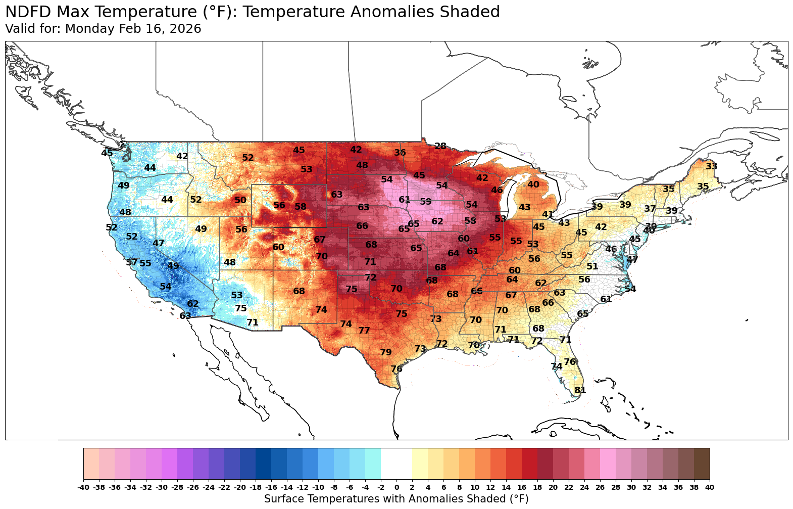 projected high temperatures next Monday