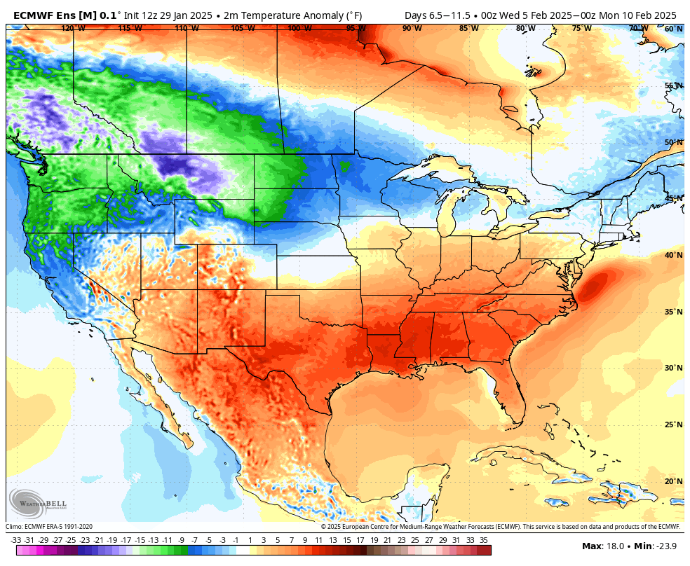 Projected temperature anomalies next week