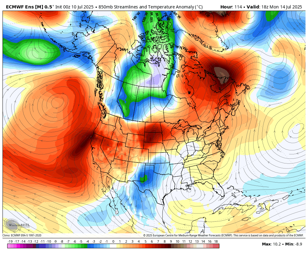 850-mb temperature anomalies