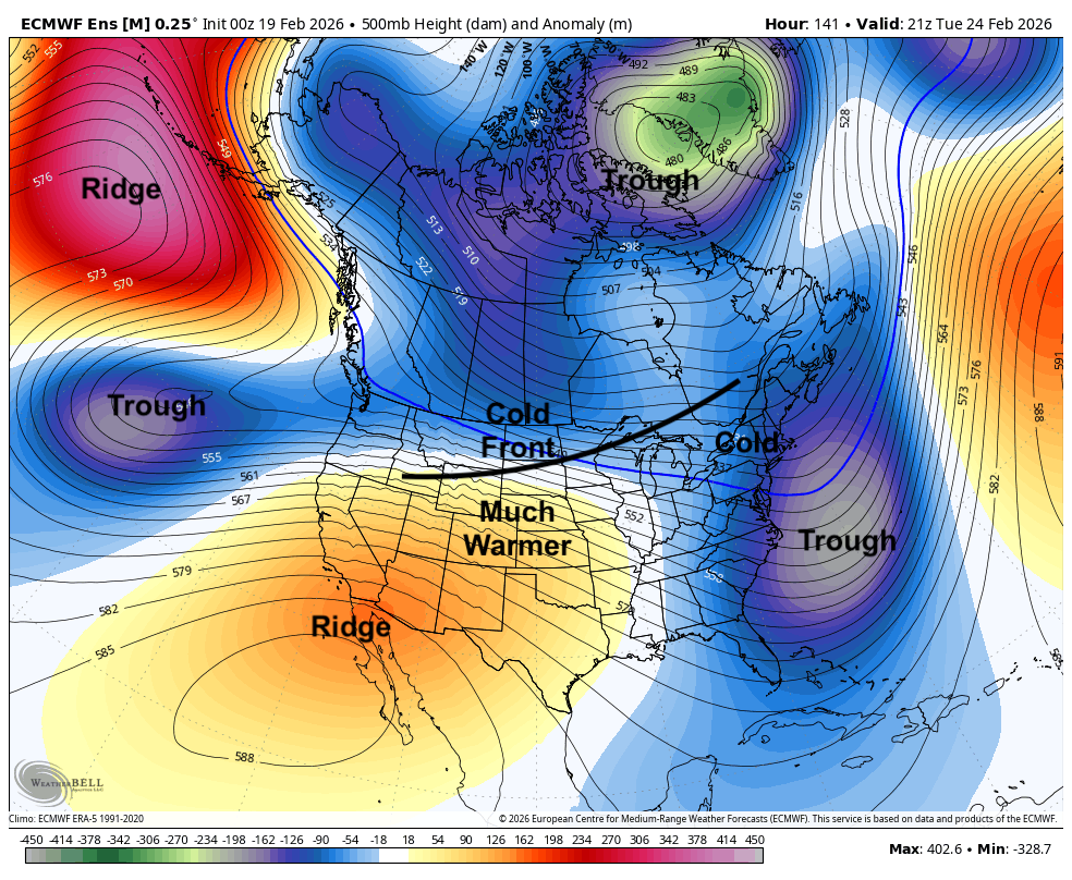 500-mb height anomalies on Tuesday