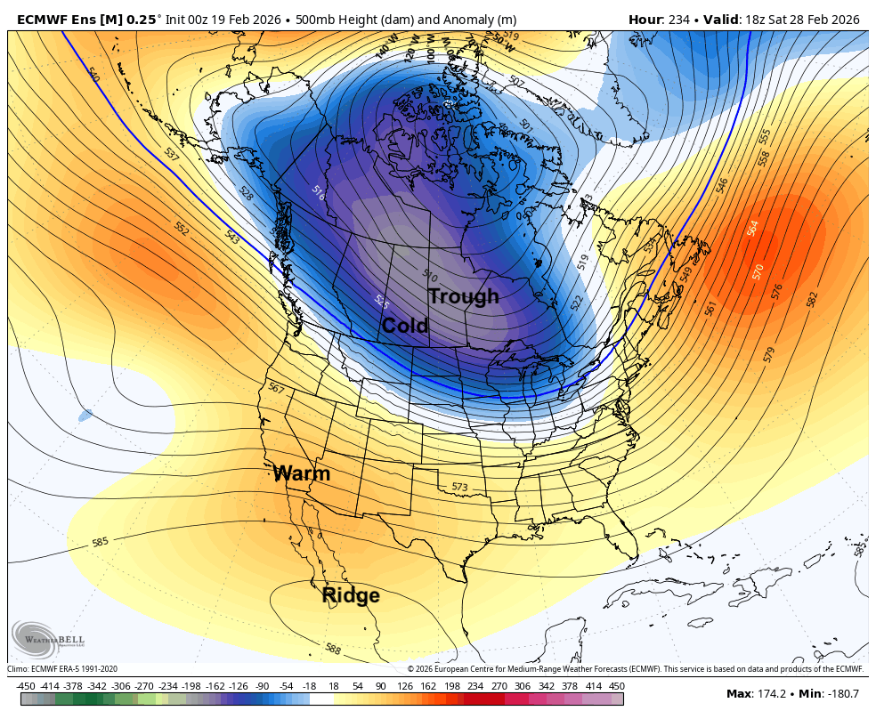 500-mb height anomalies next Saturday