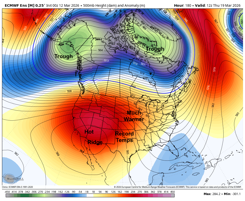 500-mb height anomalies on Thursday morning