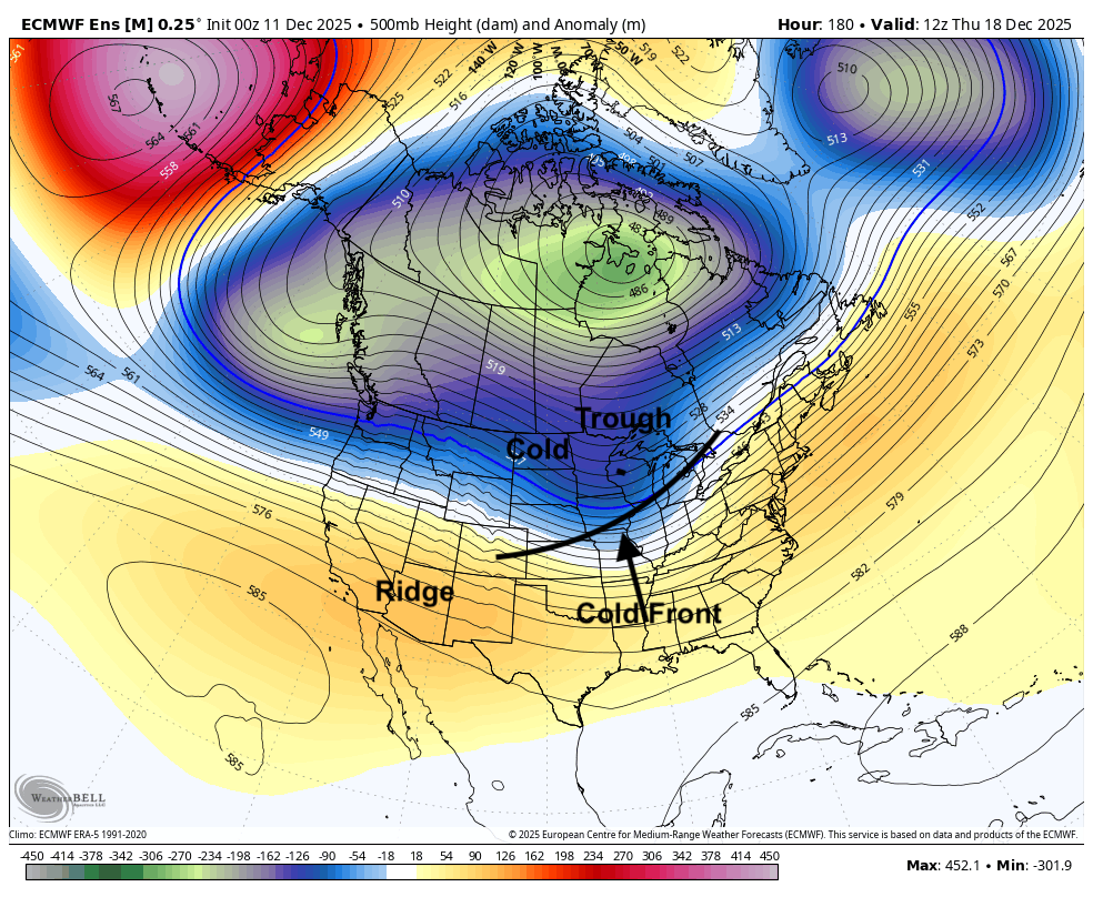 500-mb height anomalies next Thursday afternoon