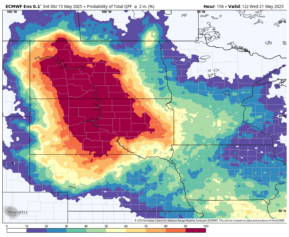 probability of 2" of rain