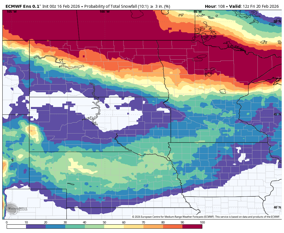 probability of 3" of snow on Thursday