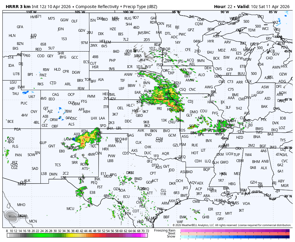 NOAA HRRR projection of precipitation 