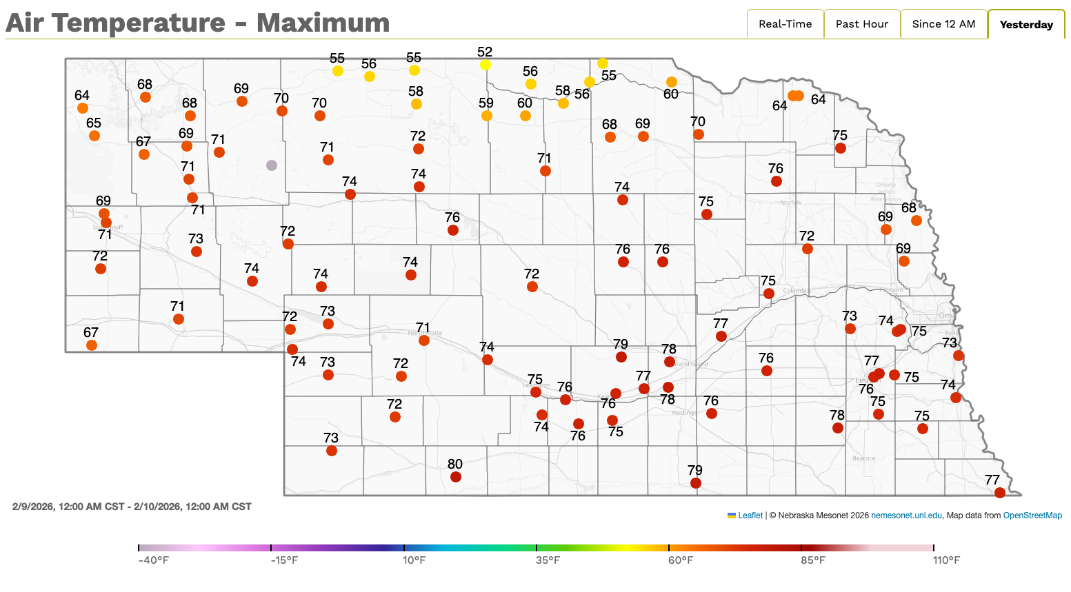 maximum temperatures on February 9th were at record levels