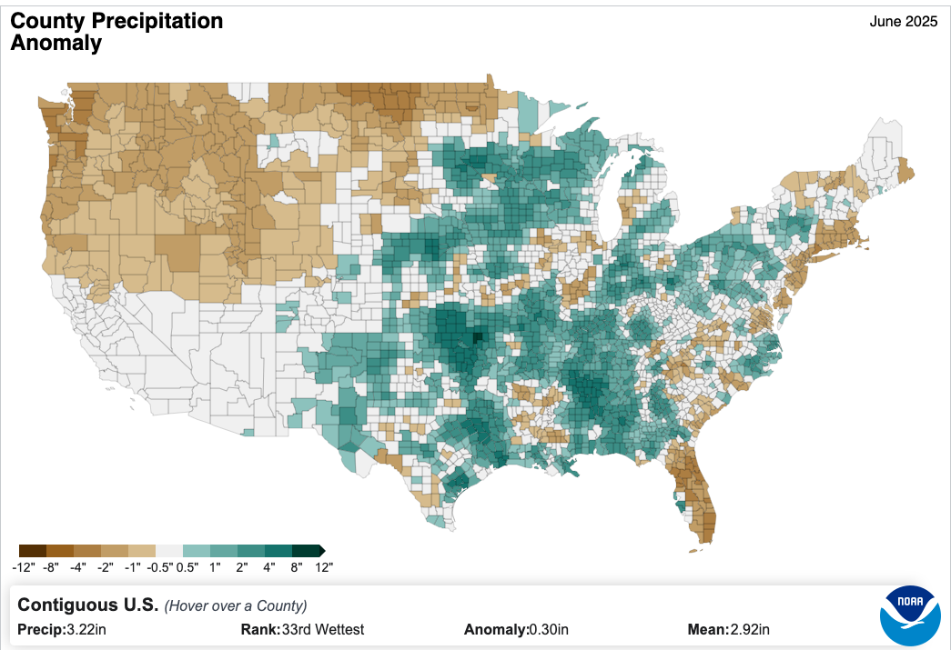 June 2025 precip anomalies