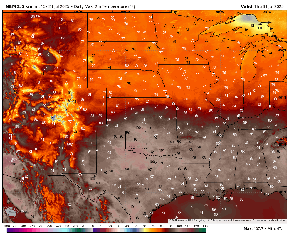 projected high temperatures