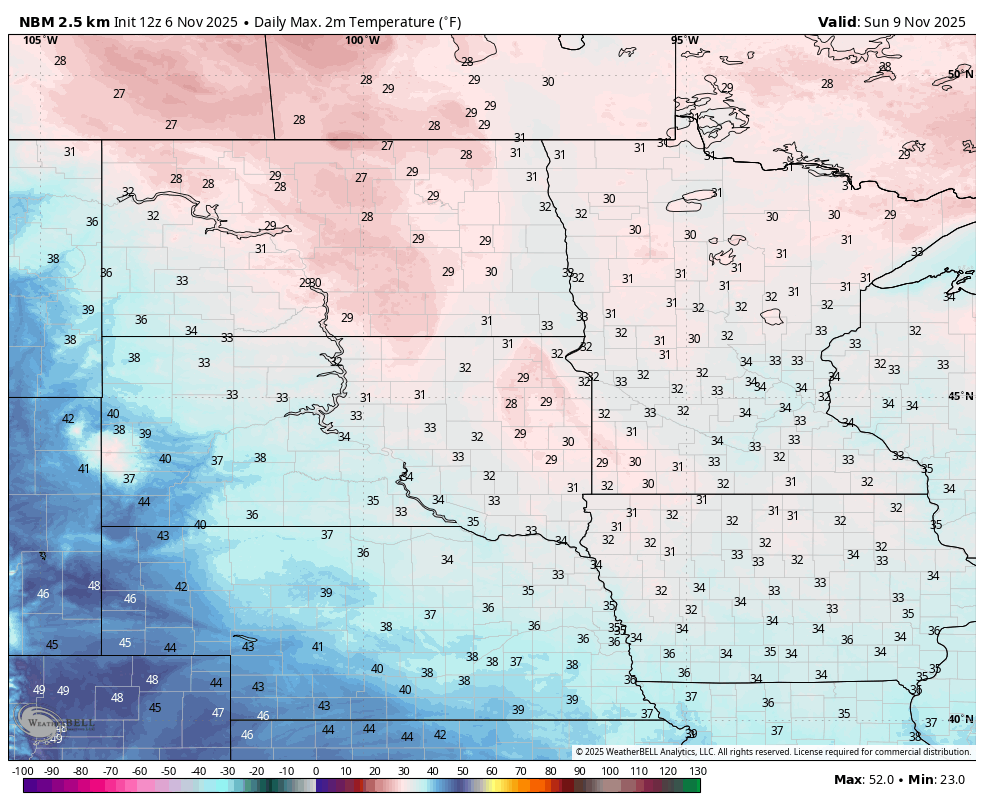 projected high temperatures on Sunday