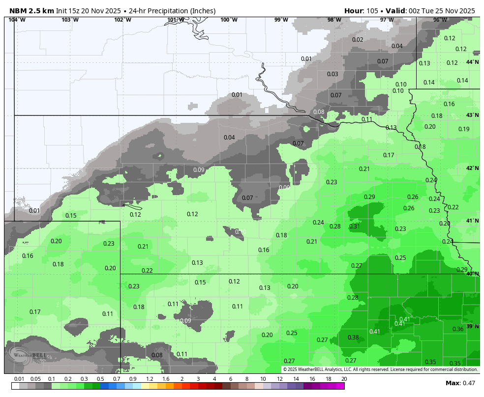 projected total precipitation on Monday