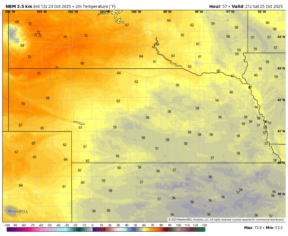 air temperatures Saturday afternoon