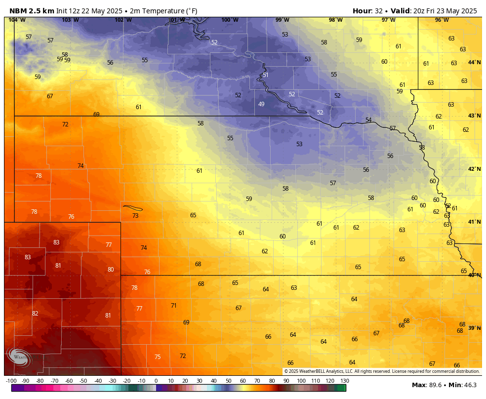 projected afternoon temps
