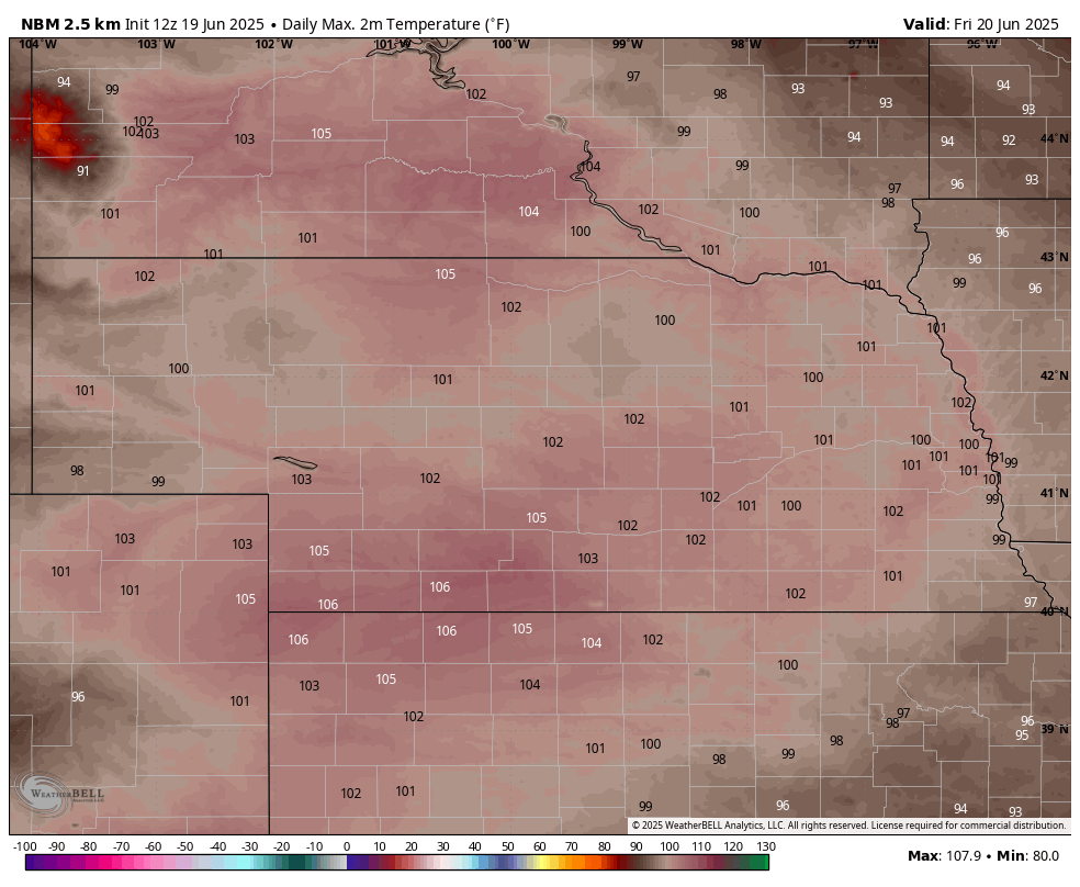 forecast high temperatures Friday