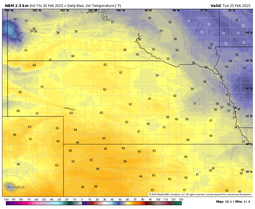 Forecast high temperatures on Tuesaday