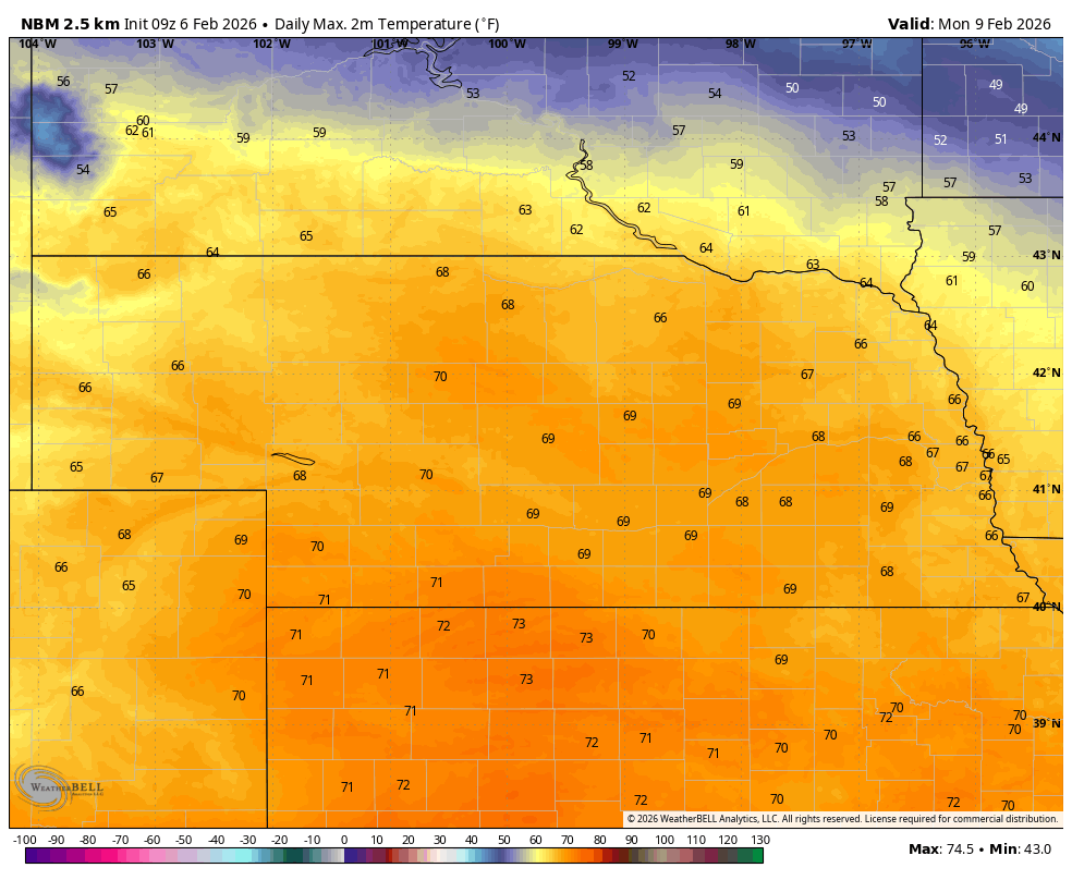 projected temperatures on Monday are likely to be records