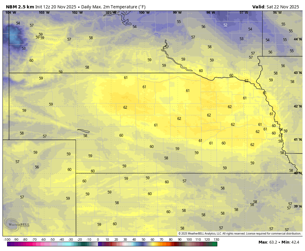 projected high temperatures Saturday