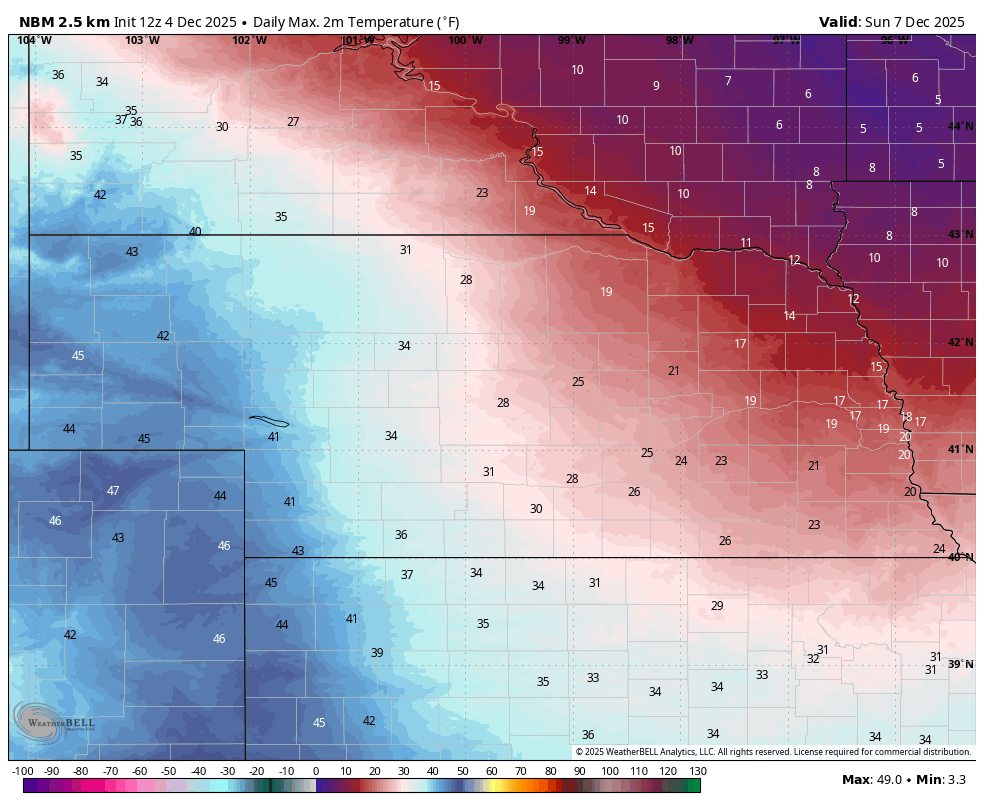 max temperatures on Sunday