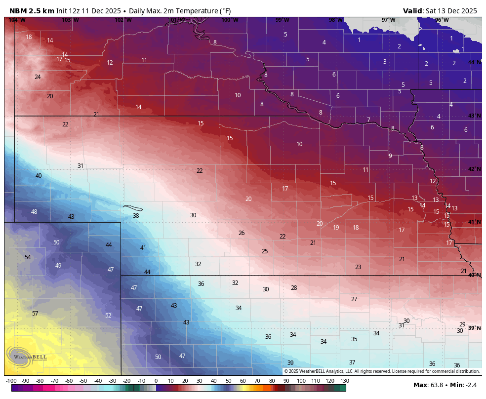cold high temperatures on Saturday