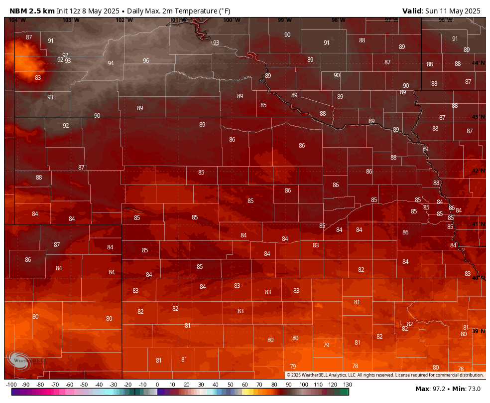max temperatures on Saturday