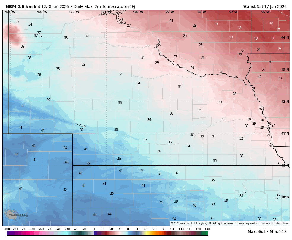 projected high temperatures next Saturday