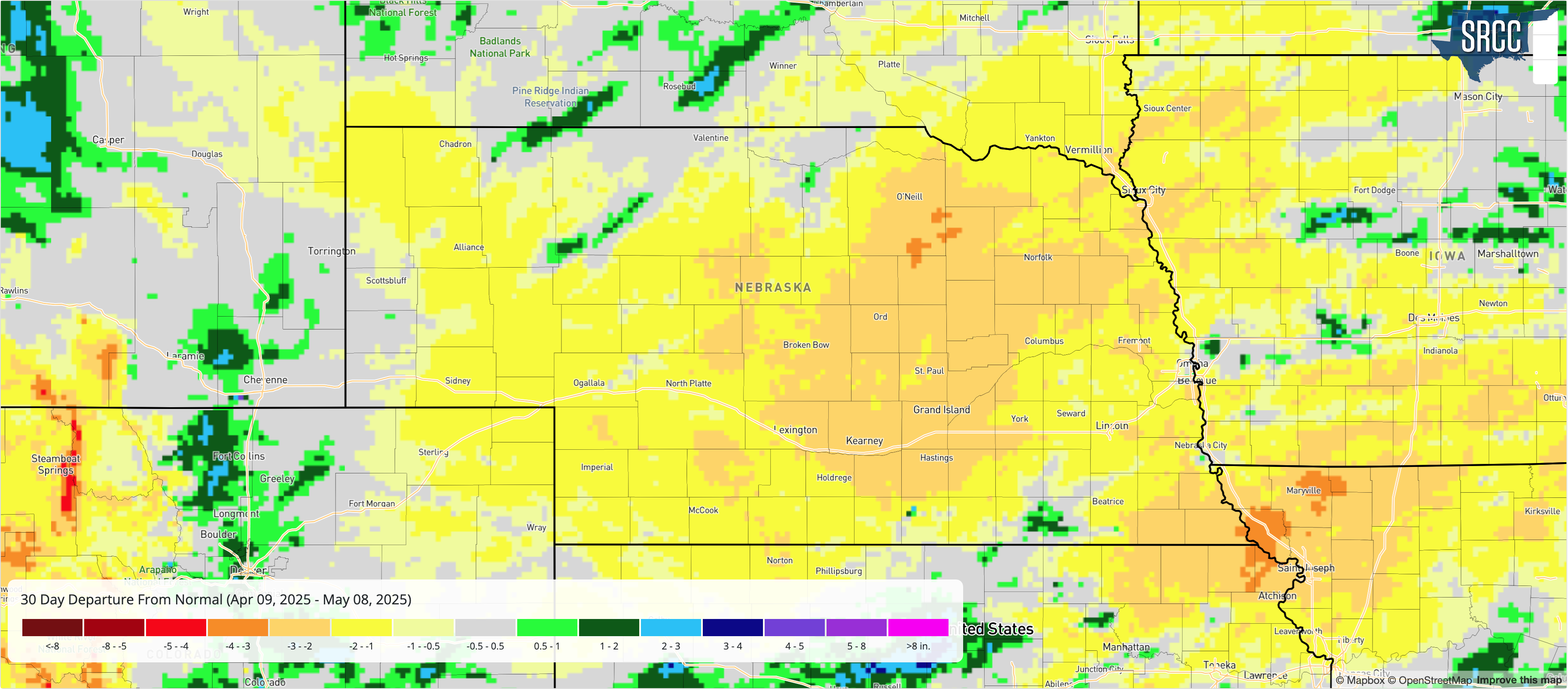 30-day precip departures