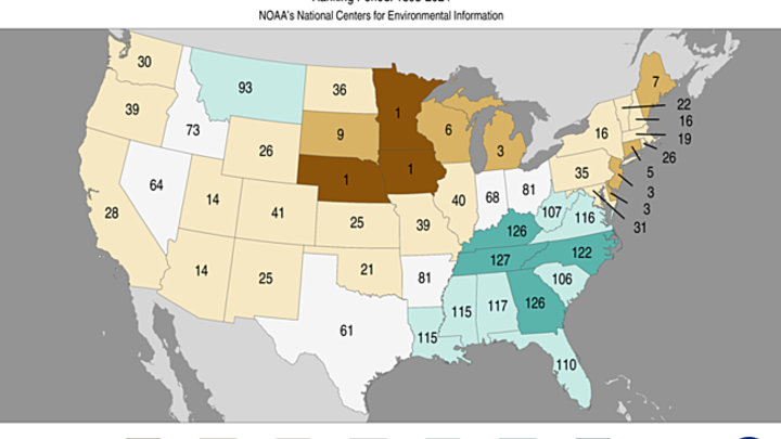 Statewide precipitation rankings in September 2024