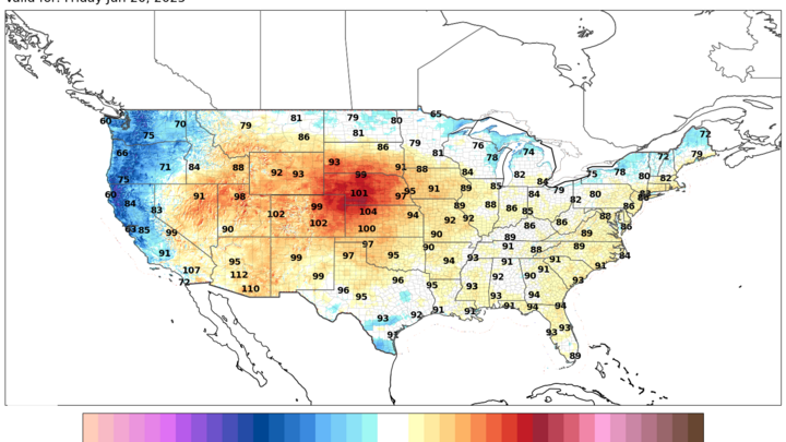 maximum temperatures on Friday