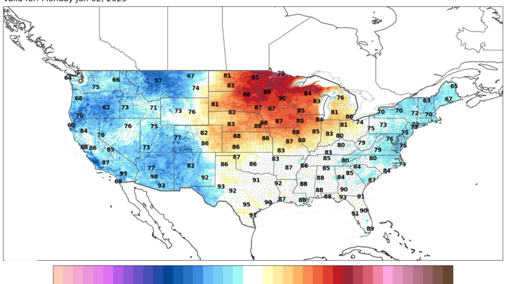 high temperatures next Monday