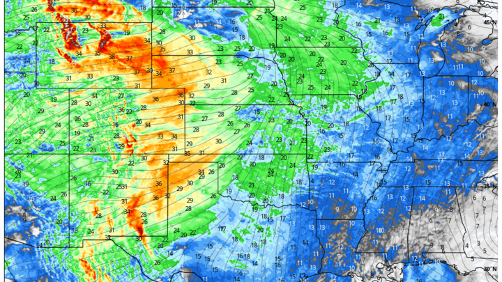 projected wind speeds tomorrow afternoon