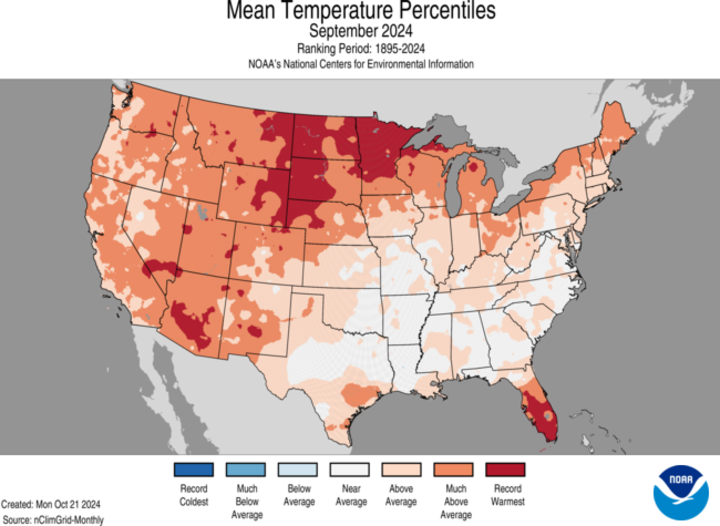 September 2024 average temperature percentiles