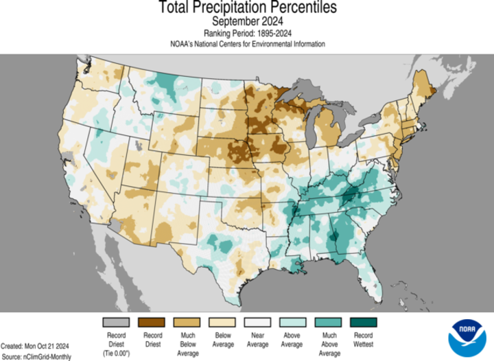 September 2024 precipitation percentiles