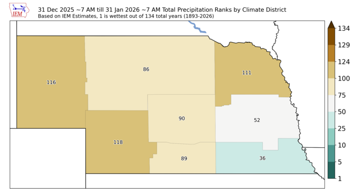IEM computed climate district or statewide values of precipitation for the month of January, 2026