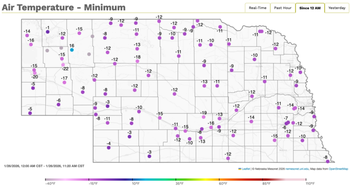 Air Temperature Minimum For 12pm For Monday, January 26th
