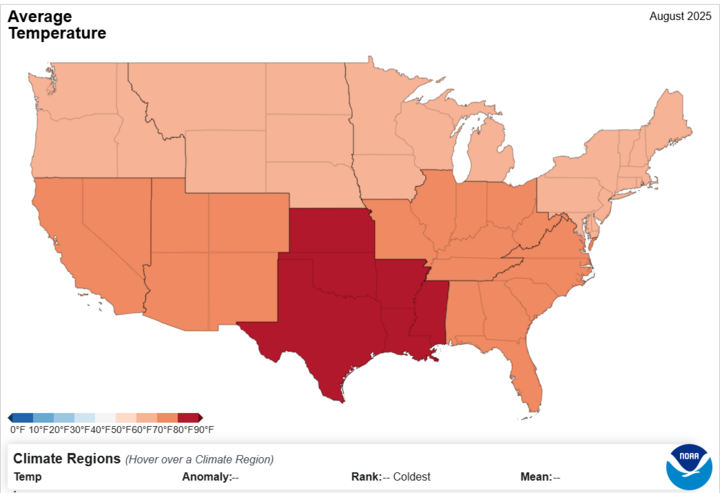 August Average Temperatures
